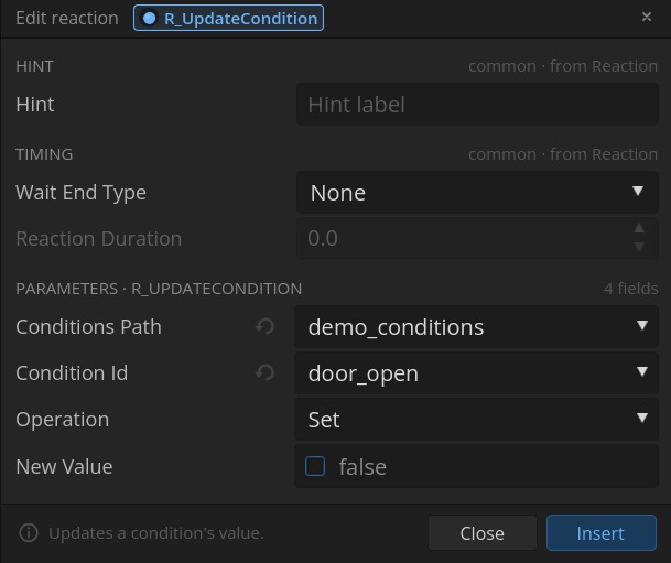 The R_UpdateCondition reaction fields