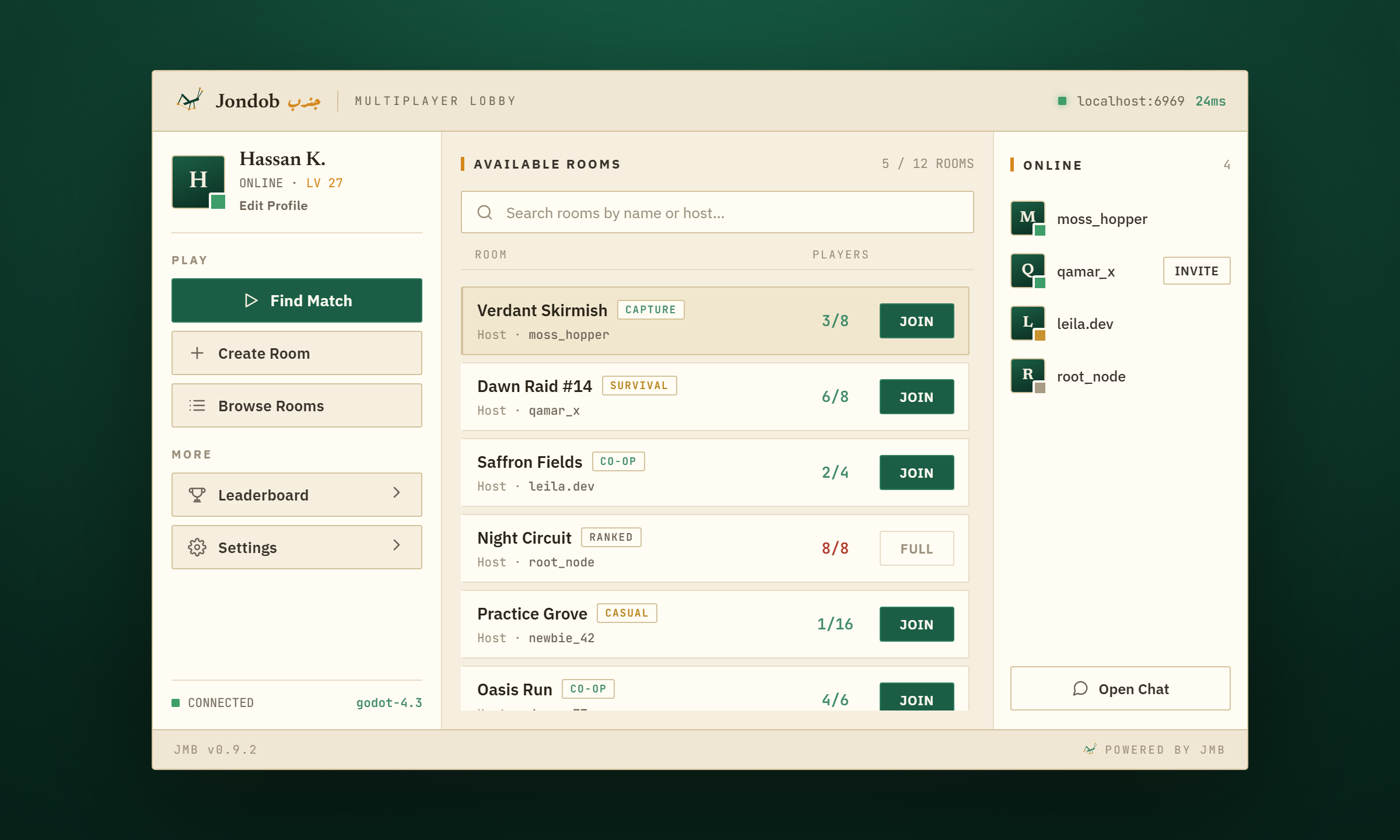 JMB multiplayer lobby UI