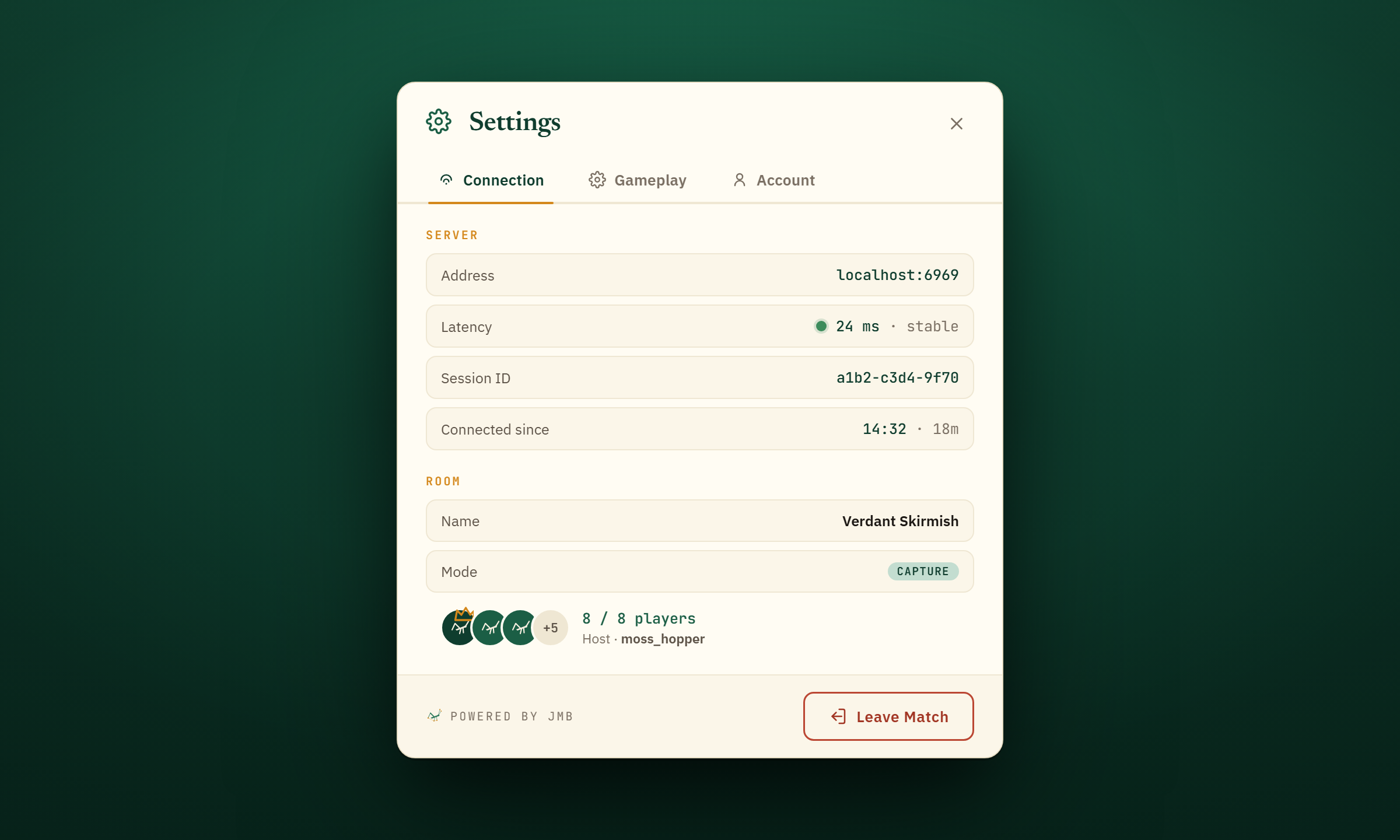 JMB in-match settings UI