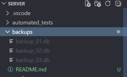 Backups directory showing backup_01.db, backup_02.db, backup_03.db