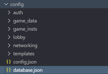 Config directory with database.json highlighted