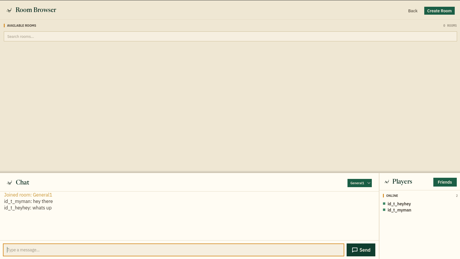 JMB lobby room browser with chat messages and online players list